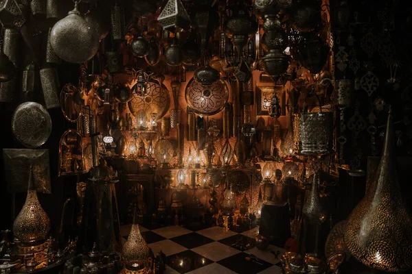 Val Traditionella Lampor Till Salu Ett Marknadsstånd Souks Marrakech Marocko — Stockfoto
