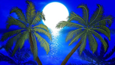 Avuç içi su ve gece günbatımı, vektör sanat çizim arka planı.