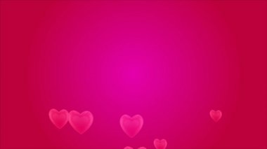 Mor pembe arka plan, sanatsal video illüstrasyon soyut şeffaf kalpler.