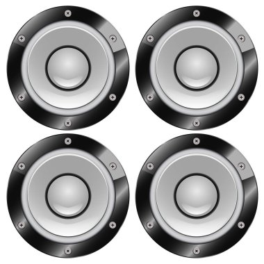 Dört subwoofer, yeme vektör sanat illüstrasyon izole.