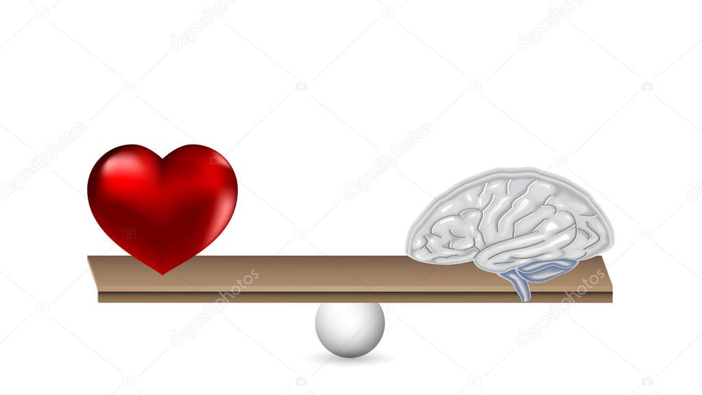 Mind and love on the scales, vector art illustration.