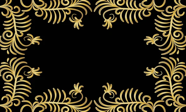 Frame Van Gouden Struiken Een Zwarte Achtergrond Vector Kunst Illustratie — Stockvector