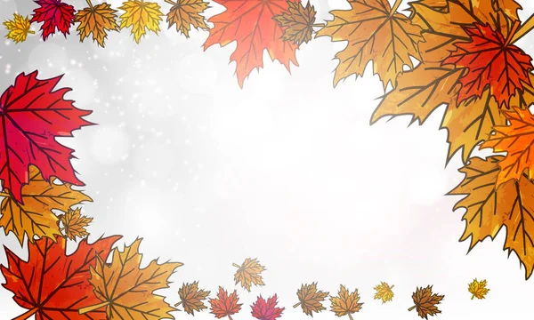 秋天叶子在银色散景背景 媒介艺术例证 — 图库矢量图片