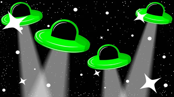 Ufo Hvězdné Černé Oblohy Vektorové Umění Ilustrace — Stockový vektor