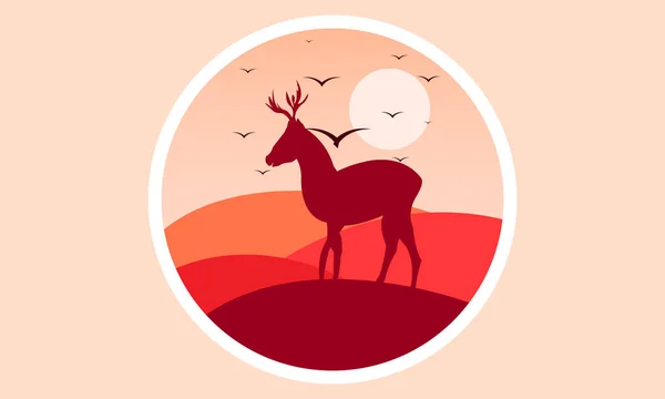 Logo Cerf Coucher Soleil Illustration Art Vectoriel — Image vectorielle