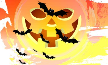 Yarasalar turuncu arka planı Halloween Pumpkins moon