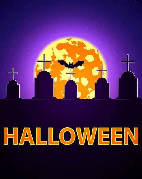 Gruseliger Halloween Hintergrund Mit Einem Grab Und Einer Fledermaus Vektor — Stockvektor