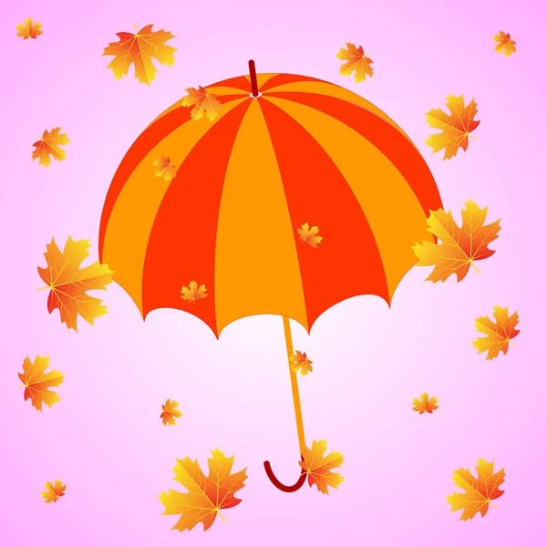 Umbrella Autumn Orange Falling Maple Leaves Vector Art Illustration — Stock Vector