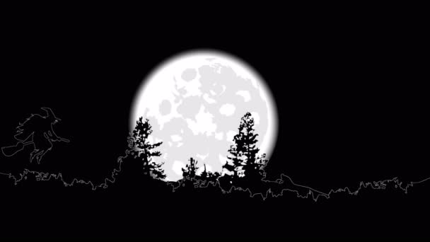 飞天扫帚上的女巫飞向满月 艺术视频插图 — 图库视频影像