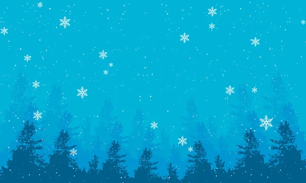Banner Winter Evening Landscape Snowfall Tops Fir Trees Vector Art — Stock Vector