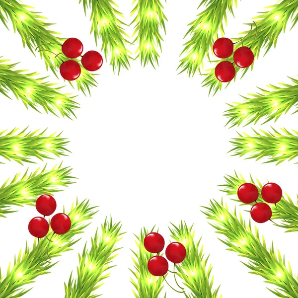 Couronne Branches Conifères Arbres Baies Rouges Sur Fond Blanc Illustration — Image vectorielle