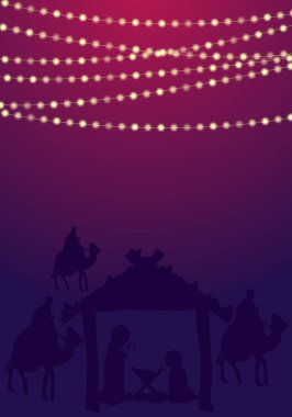 Selamlar Mary Joseph ve İsa ile Noel için vektör sanat illüstrasyon kart..