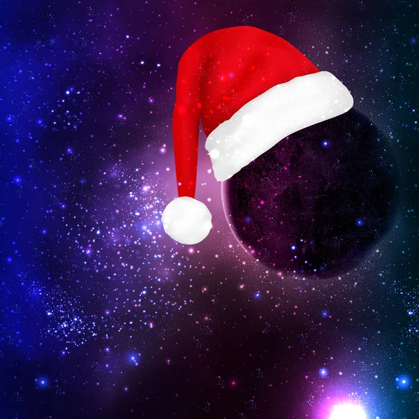 Santa Claus Şapka Dünyanın Uzayda — Stok Vektör
