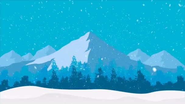 Snowfall Background Forest Mountains Art Video Illustration — Stock Video