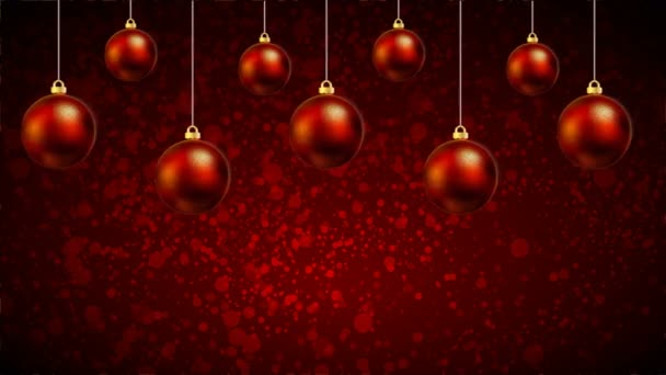 Colgando Bolas Rojas Navidad Sobre Fondo Rojo Bokeh Ilustración Video — Vídeo de stock