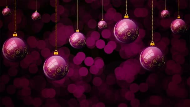 Pendurado Roxo Bolas Natal Fundo Bokeh Ilustração Vídeo Arte — Vídeo de Stock