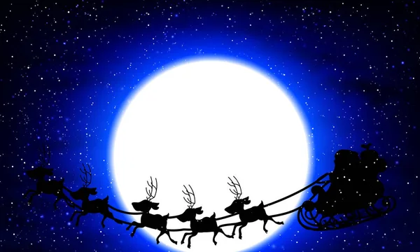 Weihnachtsmann Fliegt Auf Dem Hintergrund Von Vollmond Und Schneeflocke Vektor — Stockvektor