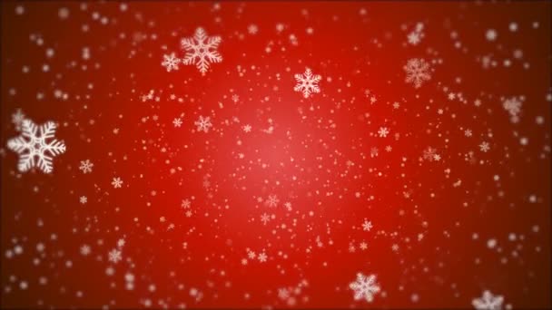 Spousta sněhových vloček na zimní červené pozadí, umění video ilustrace.
