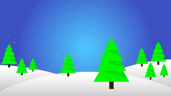 Chute Neige Sur Fond Des Arbres Noël Dans Design Plat — Image vectorielle