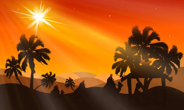 Noche Navidad Desierto Atardecer Ilustración Arte Vectorial — Archivo Imágenes Vectoriales