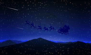 Noel Baba uçan karşı Moon, vektör sanat çizim.