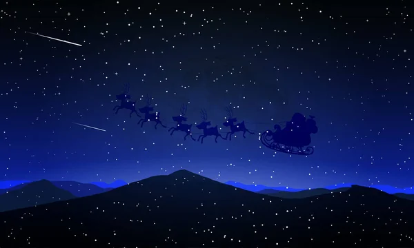 Santa Claus Volando Contra Luna Ilustración Arte Vectorial — Vector de stock