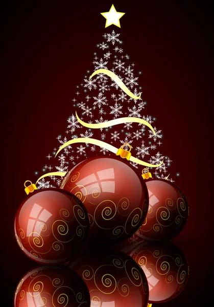 Bolas Natal Fundo Uma Árvore Natal Abstrata Cores Vermelhas Ilustração — Vetor de Stock