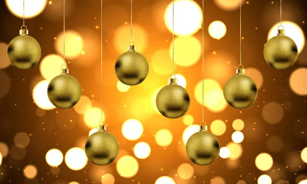 Golden New Year Hanging Balls Golden Bokeh Background Vector Art — Stock Vector