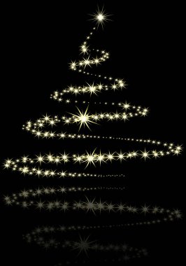 Siyah arka plan, vektör sanat çizim yansıması ile soyut altın Noel ağacı.