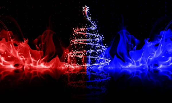 Abstrakter Weihnachtsbaum Blauem Und Rotem Feuer Vektor Art Illustration — Stockvektor