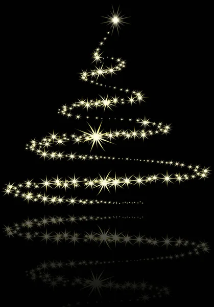 Abstrakter Goldener Weihnachtsbaum Mit Reflexion Auf Schwarzem Hintergrund Vektorgrafik Illustration — Stockvektor