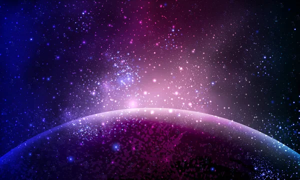 抽象行星在蓝色紫罗兰色空间 向量艺术例证 — 图库矢量图片