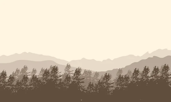 Brown Monochrome Landscape Mountains Forest Vector Art Illustration — Stock Vector