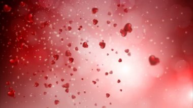 Bokeh arka plan, sanat video illüstrasyon Soyut 3d kırmızı kalpler.