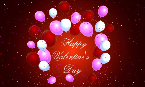 Текст Happy Valentines Day Flying Colorful Balloons Vector Art Illustration — стоковый вектор