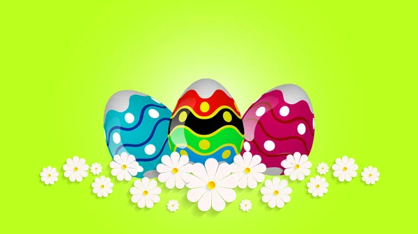 Tři velikonoční vajíčka a sedmikrásky — Stockový vektor