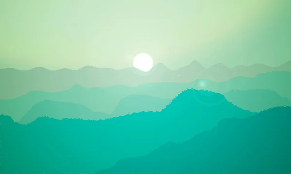 Paisagem esmeralda do amanhecer sobre as montanhas — Vetor de Stock
