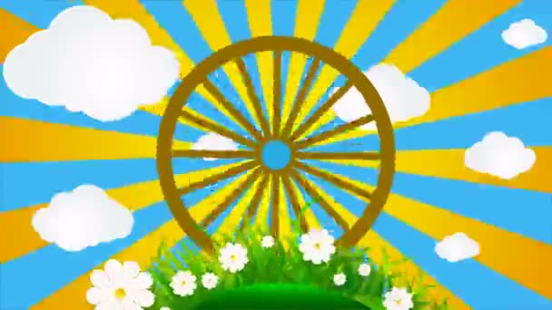 圆草与雏菊和阳光明媚的天空 艺术视频插图 — 图库视频影像