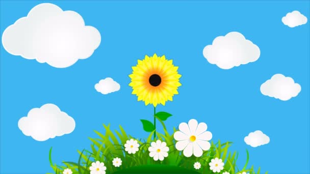 Tournesol sur fond d'herbe et de ciel, illustration vidéo d'art .