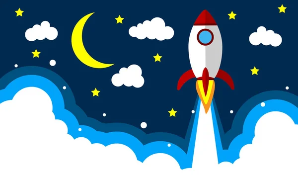 Rocket takeoff in the night sky — Stock Vector