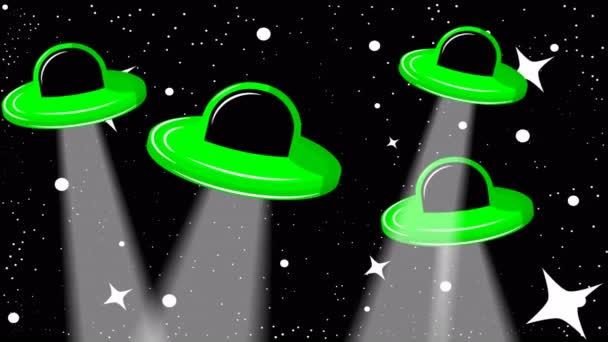 Ufo Yıldızlı Siyah Gökyüzünde Sanat Video Illüstrasyon — Stok video