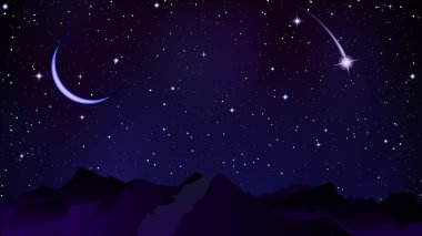 gece dağlarının arka planda kuyruklu yıldız