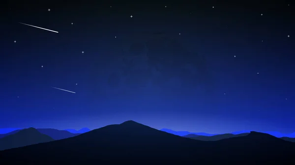 Cometas en el fondo de la luna de noche llena — Vector de stock