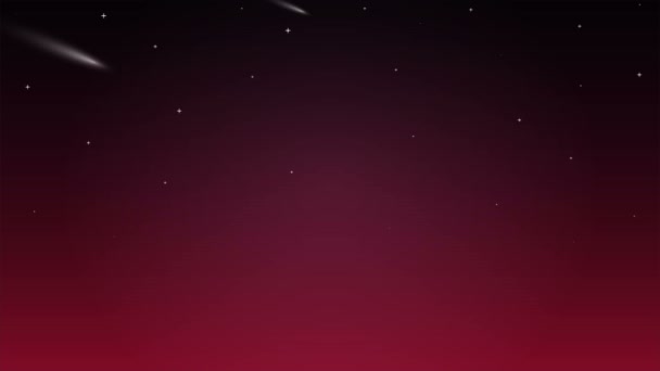 Падающие Кометы Ночном Красном Небе Иллюстрация Художественного Видео — стоковое видео