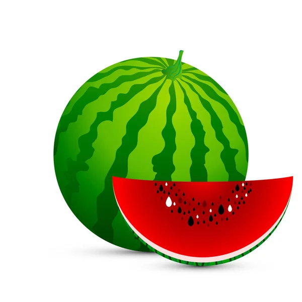 Isolierte Wassermelone Und Eine Scheibe Wassermelone Vektor Art Illustration — Stockvektor