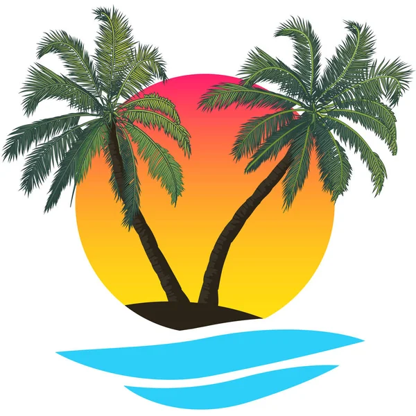 Bir Palmiye Ağacı Mavi Dalga Logo Silueti Vektör Sanat Illüstrasyon — Stok Vektör
