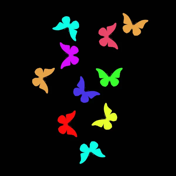 Svart Bakgrund Med Färgglada Fjärilar Vektor Konst Illustration — Stock vektor