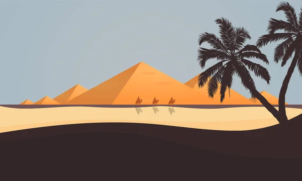 Desert View Van Egyptische Piramides Vector Kunst Illustratie — Stockvector