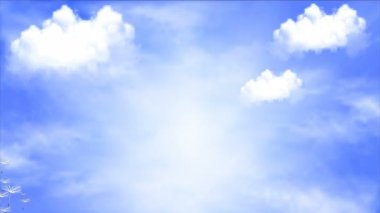 Bulutlar, sanat video illüstrasyon ile gökyüzüne karşı uçan karahindiba.