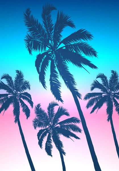 棕榈树在天空晨日出背景下的剪影 矢量艺术插图 — 图库矢量图片